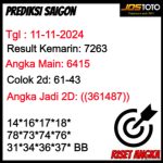 PREDIKSI TOGEL SAIGON JOSTOTO 11 NOVEMBER 2024