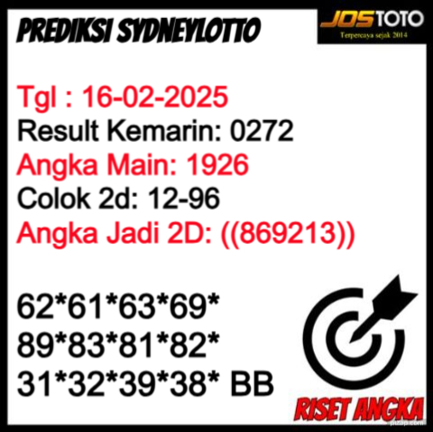 PREDIKSI TOGEL SDYLOTTO JOSTOTO 