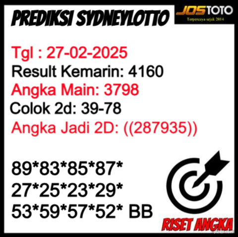 PREDIKSI TOGEL SDYLOTTO JOSTOTO