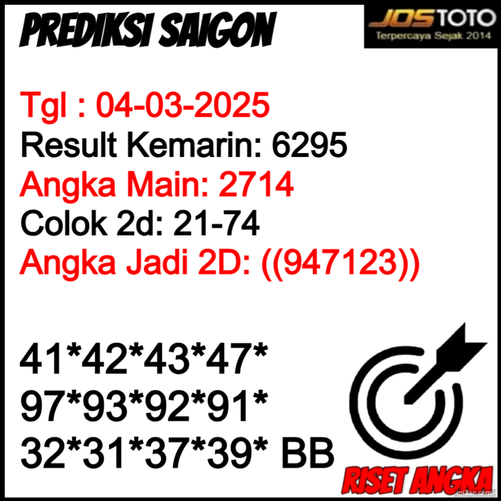 PREDIKSI TOGEL SAIGON JOSTOTO HARI INI 04 MARET 2025