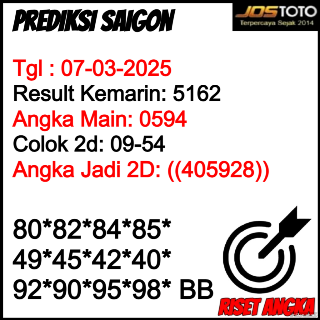PREDIKSI TOGEL SAIGON JOSTOTO HARI INI 07 MARET 2025