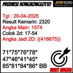 PREDIKSI TOGEL HKLOTTO JOSTOTO HARI INI 20 APRIL 2025