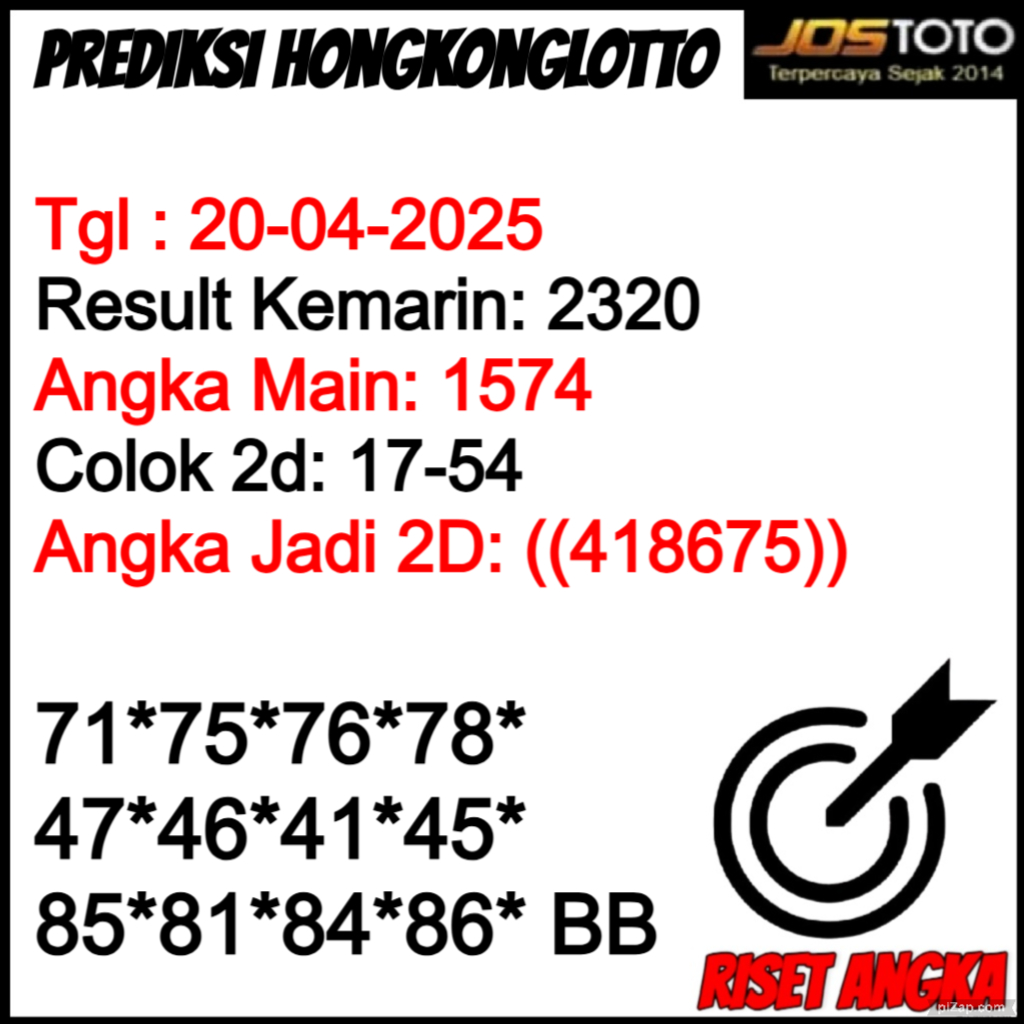 PREDIKSI TOGEL HKLOTTO JOSTOTO HARI INI 20 APRIL 2025