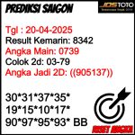 PREDIKSI TOGEL SAIGON JOSTOTO HARI INI 20 APRIL 2025