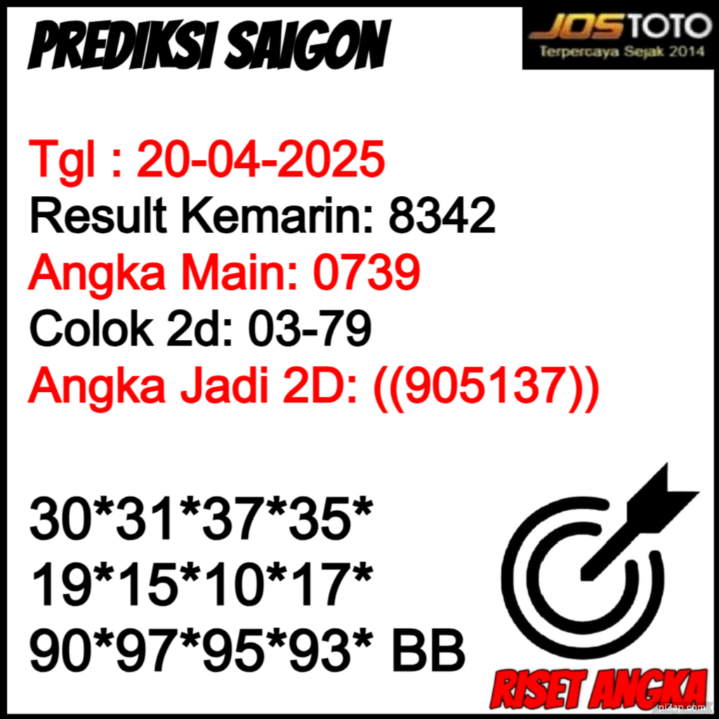 PREDIKSI TOGEL SAIGON JOSTOTO HARI INI 20 APRIL 2025