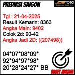 PREDIKSI TOGEL SAIGON JOSTOTO HARI INI 21 APRIL 2025