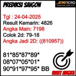 PREDIKSI TOGEL SAIGON JOSTOTO HARI INI 24 APRIL 2025