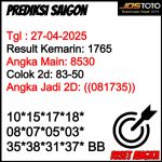 PREDIKSI TOGEL SAIGON JOSTOTO HARI INI 27 APRIL 2025