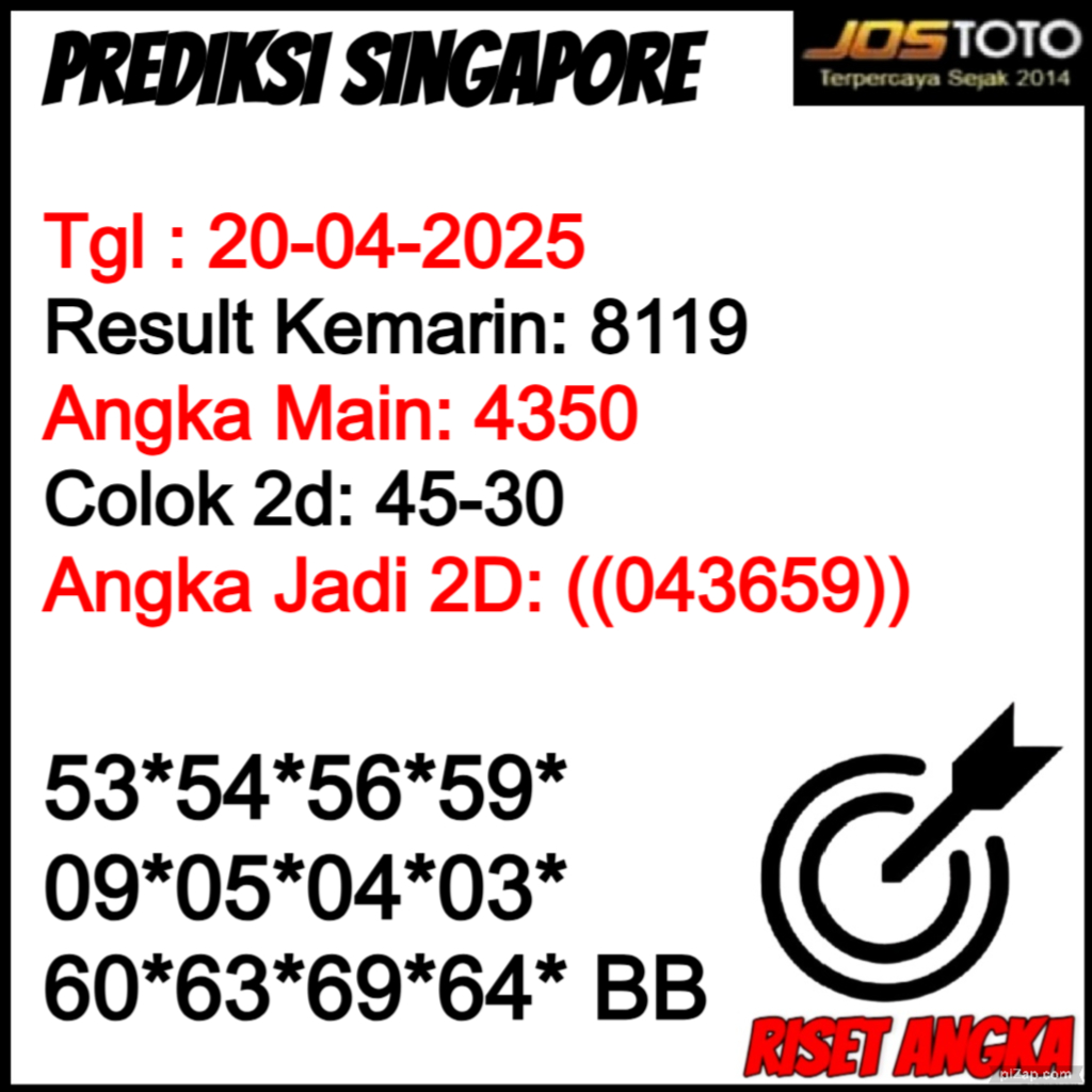 PREDIKSI TOGEL SGP JOSTOTO HARI INI 20 APRIL 2025