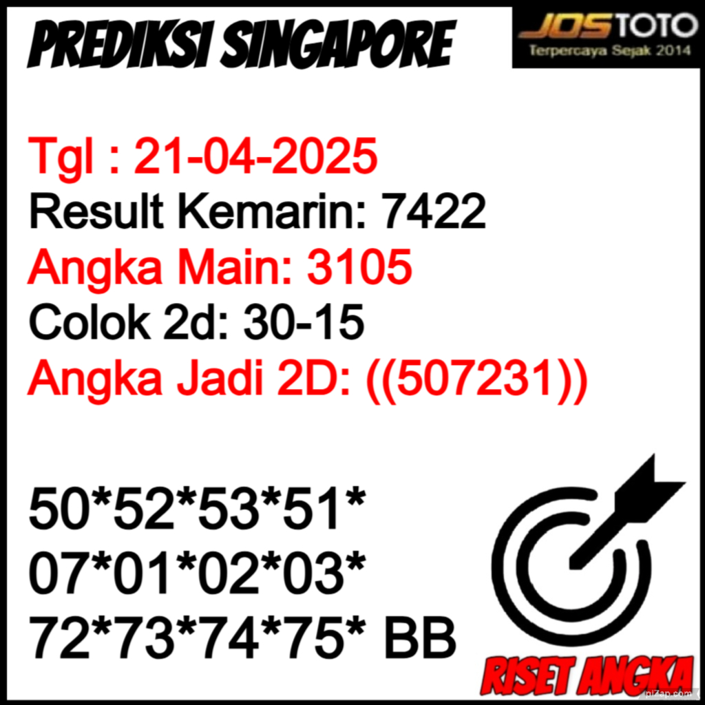 PREDIKSI TOGEL SGP JOSTOTO HARI INI 21 APRIL 2025