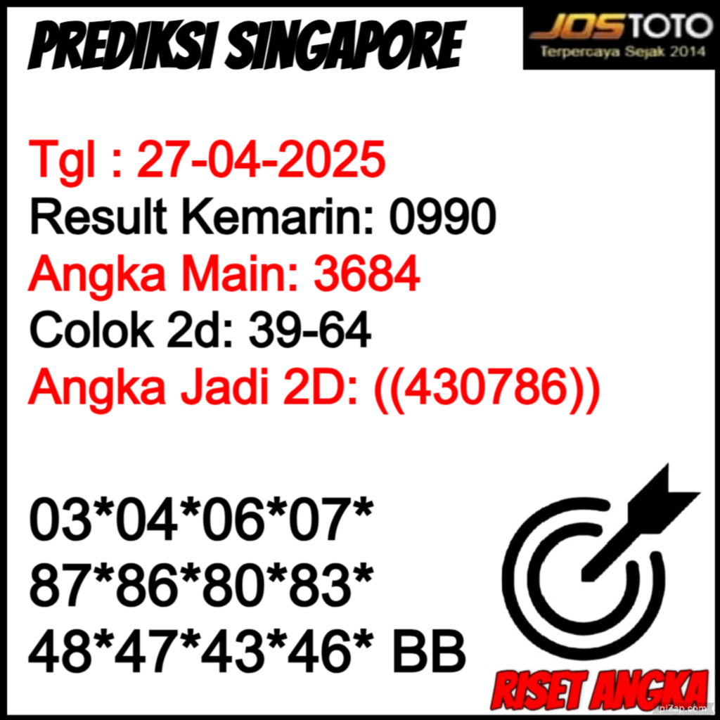 PREDIKSI TOGEL SGP JOSTOTO HARI INI 27 APRIL 2025