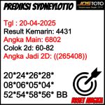PREDIKSI TOGEL SDYLOTTO JOSTOTO HARI INI 20 APRIL 2025
