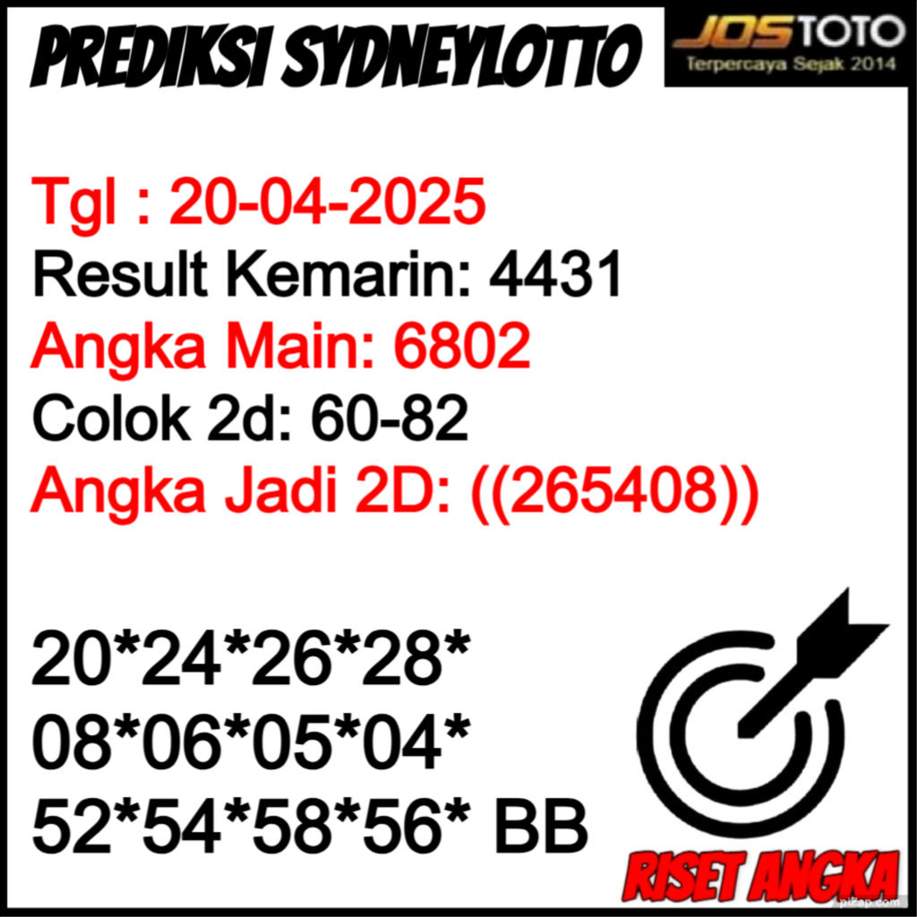 PREDIKSI TOGEL SDYLOTTO JOSTOTO HARI INI 20 APRIL 2025