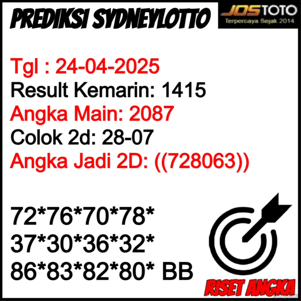 PREDIKSI TOGEL SDYLOTTO JOSTOTO HARI INI 24 APRIL 2025