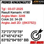 PREDIKSI TOGEL HKLOTTO JOSTOTO HARI INI 03 JULI 2025