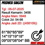 PREDIKSI TOGEL SAIGON JOSTOTO HARI INI 05 JULI 2025