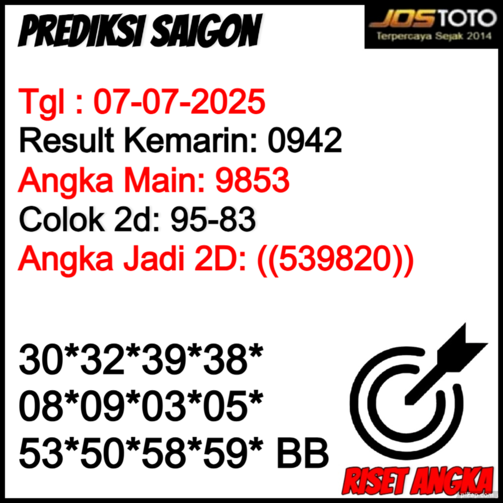 PREDIKSI TOGEL SAIGON JOSTOTO HARI INI 07 JULI 2025