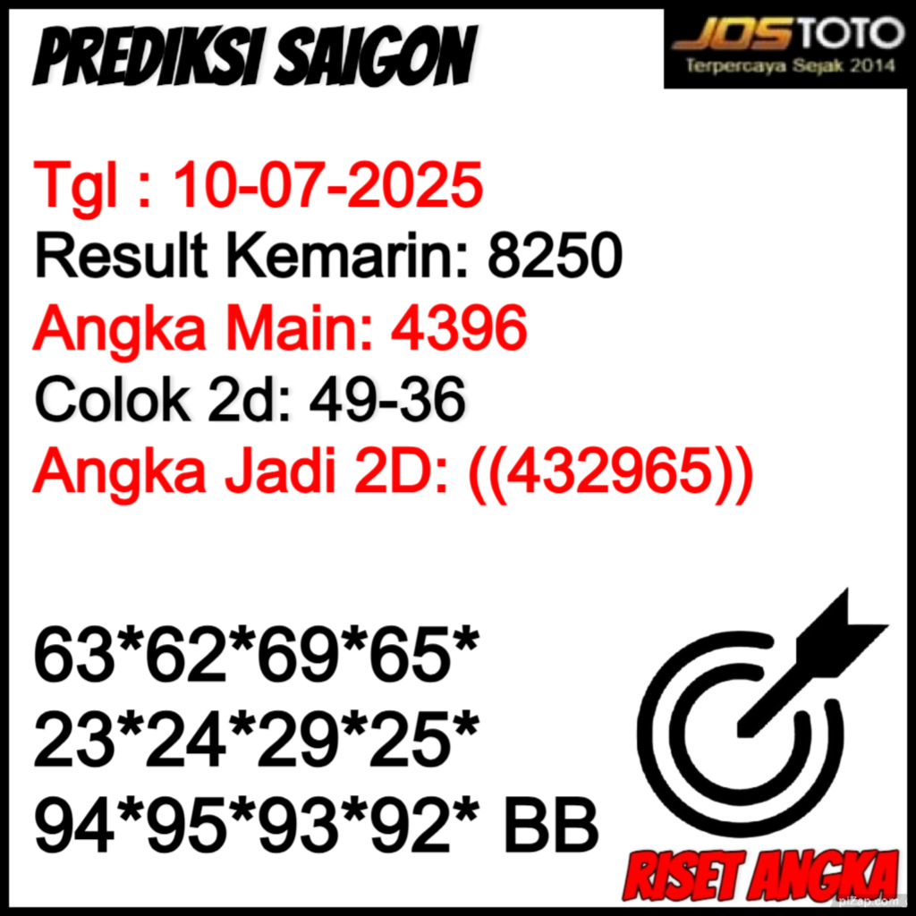 PREDIKSI TOGEL SAIGON JOSTOTO HARI INI 10 JULI 2025