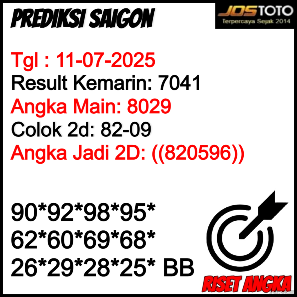 PREDIKSI TOGEL SAIGON JOSTOTO HARI INI 11 JULI 2025