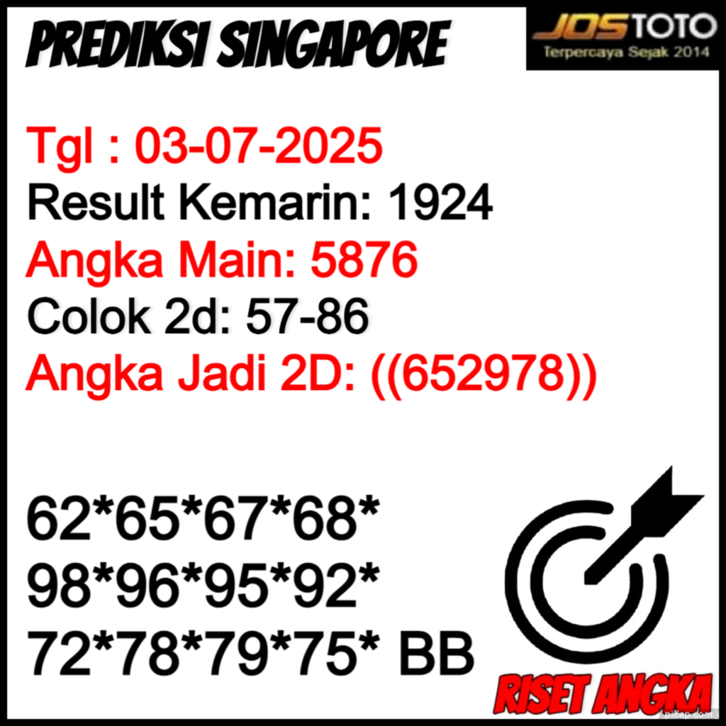 PREDIKSI TOGEL SGP JOSTOTO HARI INI 03 JULI 2025