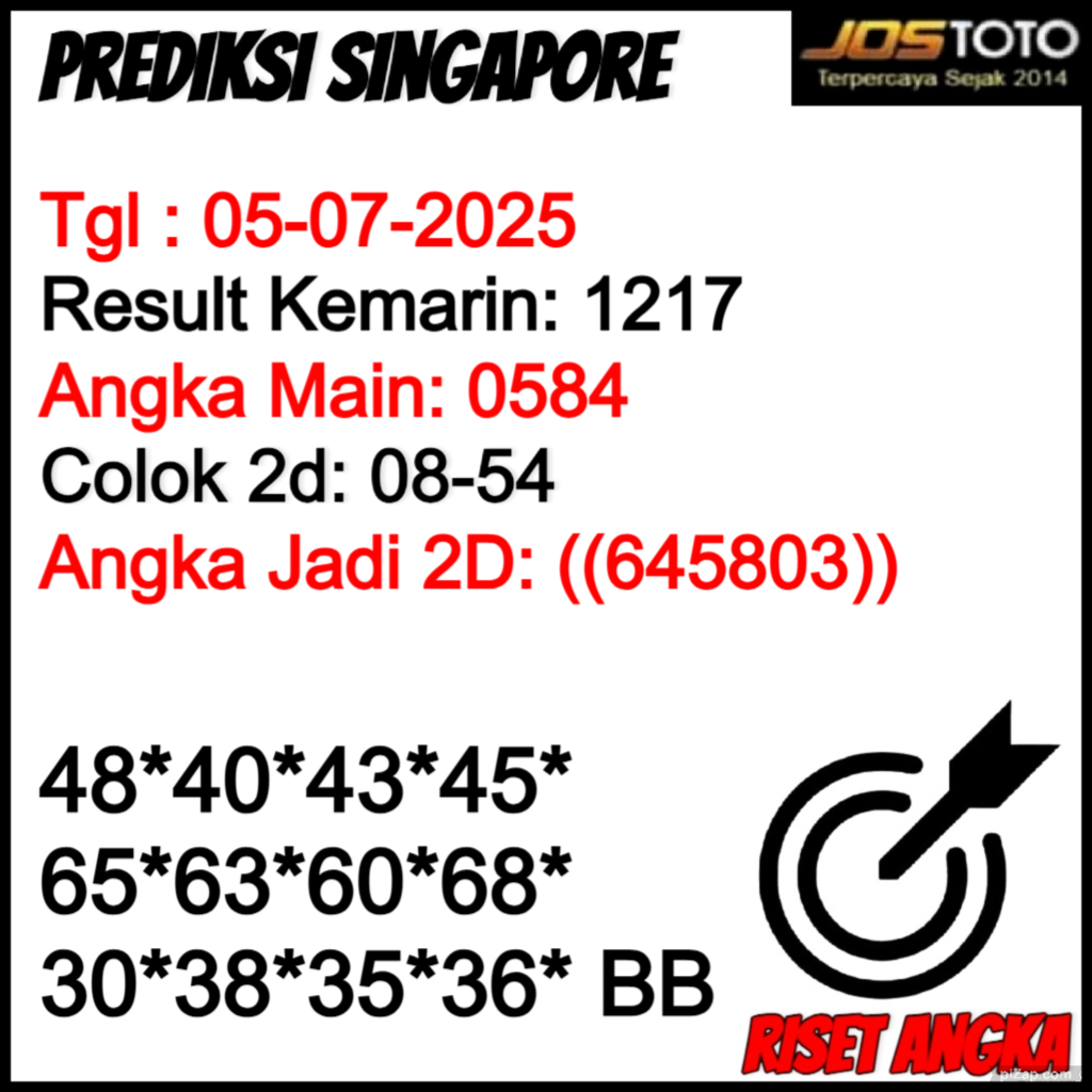 PREDIKSI TOGEL SGP JOSTOTO HARI INI 05 JULI 2025