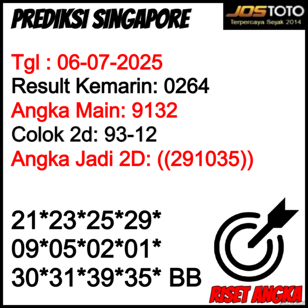 PREDIKSI TOGEL SGP JOSTOTO HARI INI 06 JULI 2025