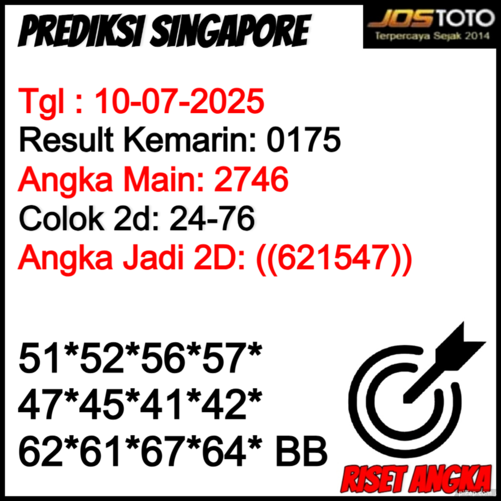 PREDIKSI TOGEL SGP JOSTOTO HARI INI 10 JULI 2025