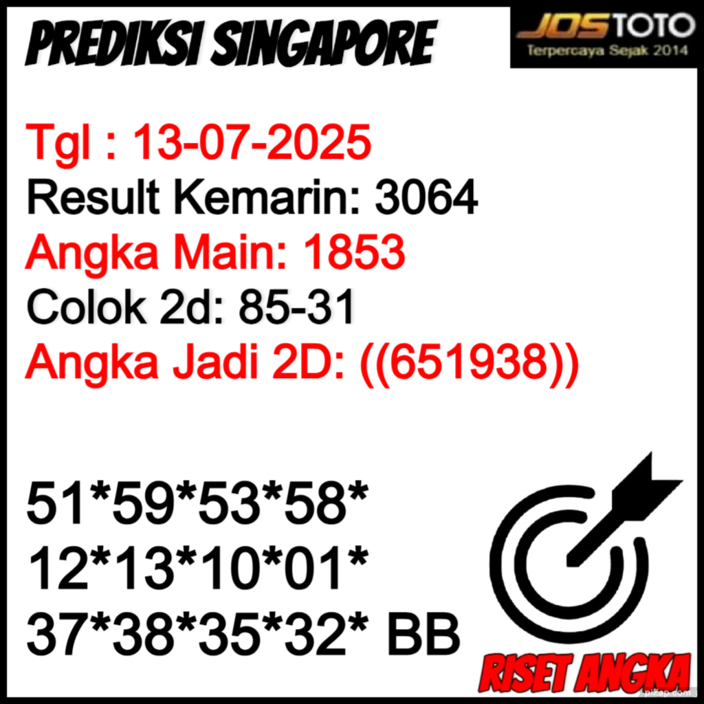PREDIKSI TOGEL SGP JOSTOTO HARI INI 13 JULI 2025