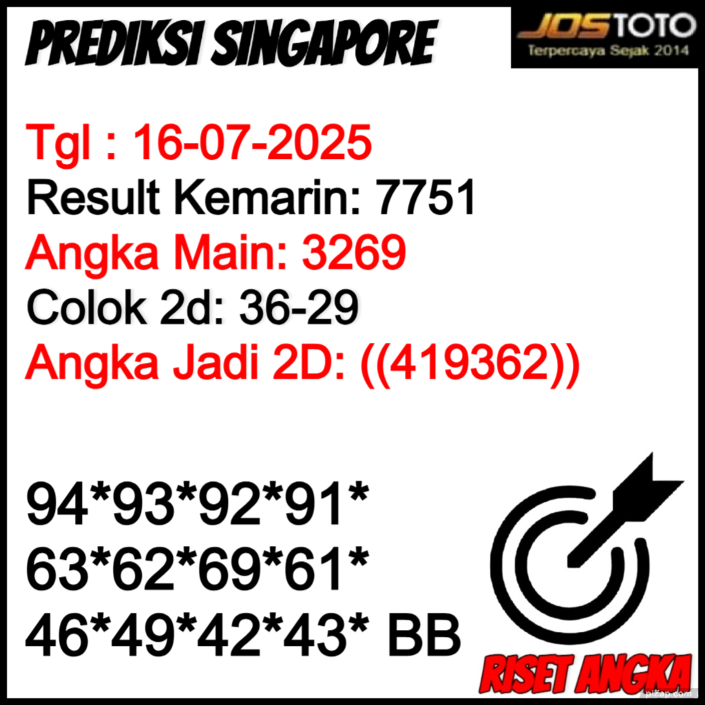 PREDIKSI TOGEL SGP JOSTOTO HARI INI 16 JULI 2025