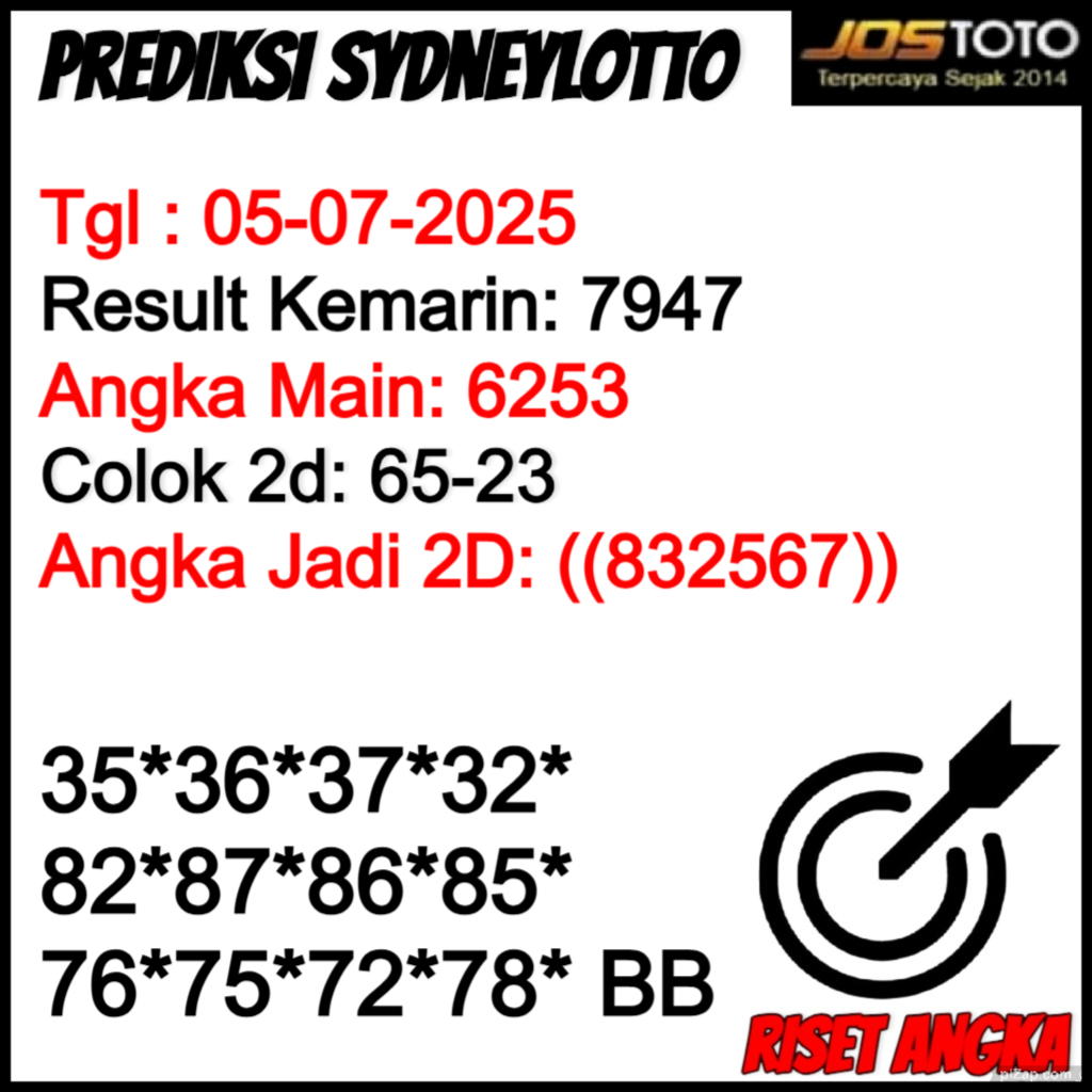PREDIKSI TOGEL SDYLOTTO JOSTOTO HARI INI 05 JULI 2025