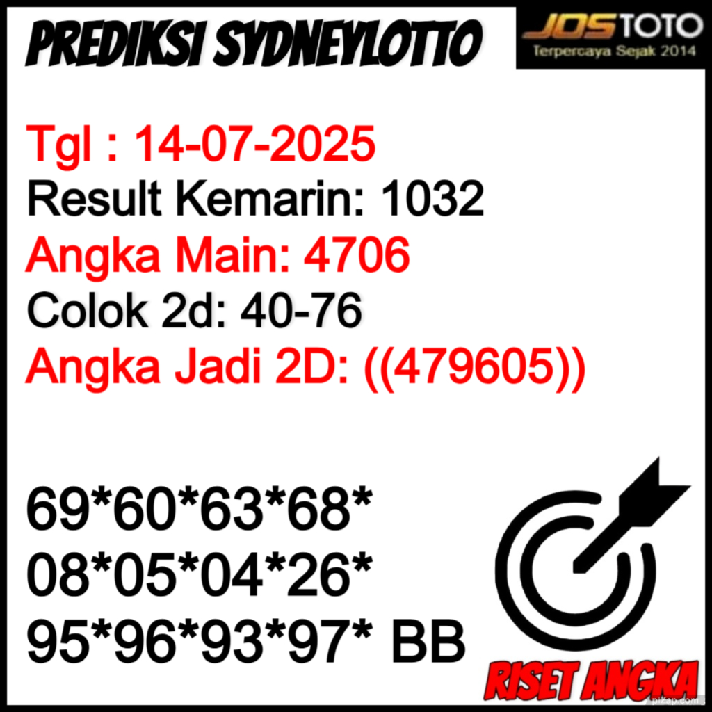 PREDIKSI TOGEL SDYLOTTO JOSTOTO HARI INI 14 JULI 2025